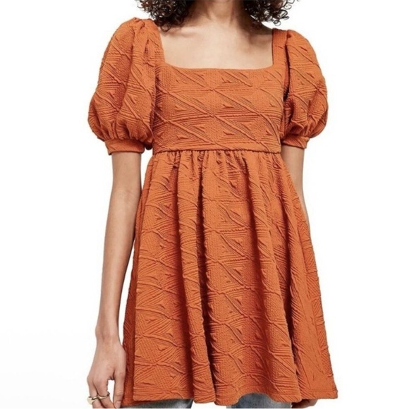 Brand New Free People Orange Textured Mini Dress - Size Medium - Picture 2 of 12